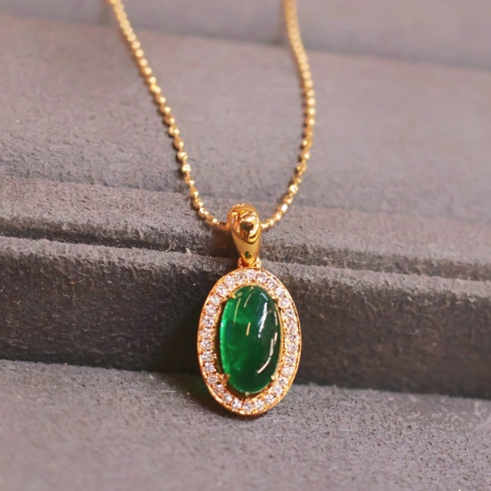 14k White Gold 1.0 Ct Natural Emerald & Diamond Pendant
