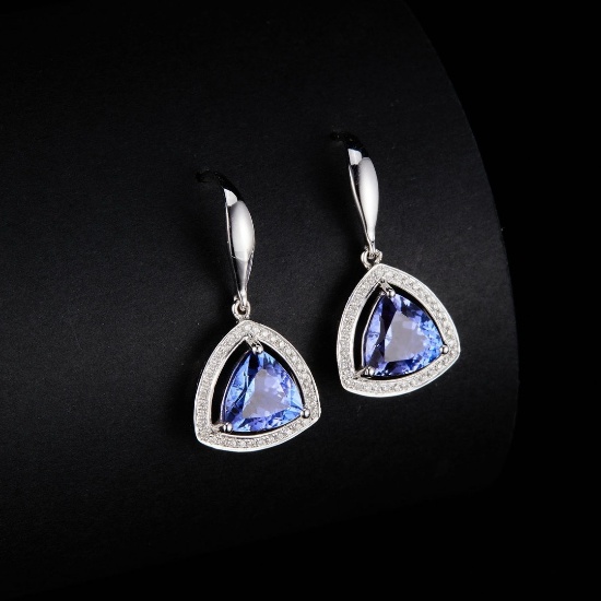 14k White Gold 3.46 Ctw Natural Sapphire & Diamond Earrings