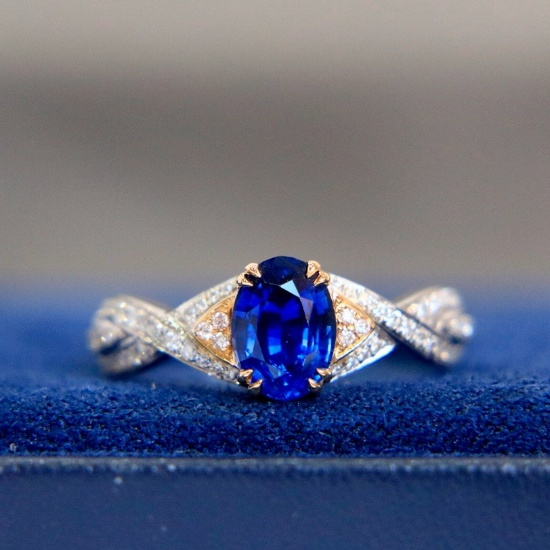 14k White Gold 1.73 Ctw Natural Sapphire & Diamond Ring