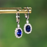14k Gold 0.97 Ct Natural Sapphire & Diamond Earrings