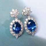 14k Gold 3.68 Ctw Natural Sapphire & Diamond Earrings
