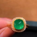 14k Gold 2.20 Ct Vivid Green Natural Emerald & Diamond Ring