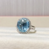 14k Gold 6.48 Ctw Natural Aquamarine & Diamond & Solitaire Ring