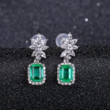 14k Gold 1.98 Ct Vivid Green Natural Emerald & Diamond Earrings