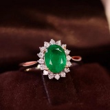 14k Gold 1.54 Ctw Vivid Green Natural Emerald & Diamond & Cocktail Ring