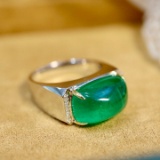 14k Gold 10.99 Ctw Vivid Green Natural Emerald & Diamond & Solitaire Ring