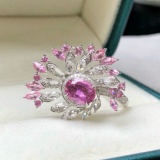 14k Gold 1.98 Ctw Natural Padparadscha Sapphire & Diamond & Art Deco Ring