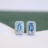 14k Gold 3.40 Ctw Natural Aquamarine & Diamond Earrings