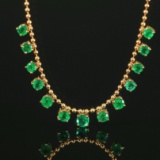 14k Gold 3.47 Ct Vivid Green Natural Emerald Necklace