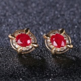 14k Gold 0.92 Ct Natural Ruby & Diamond & Diamond Earrings