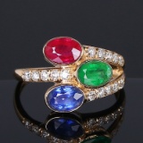 14k Gold 1.68 Ct Natural Emerald & Sapphire & Ruby & Diamond Ring