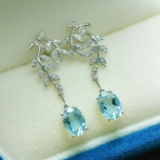 14k Gold 1.40 Ct Natural Aquamarine & Diamond Earrings