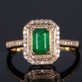 14k Gold 0.58 Ct Natural Emerald & Diamond Ring