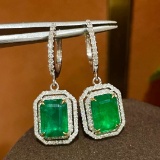 14k Gold 6.07 Ctw Vivid Green Natural Emerald & Diamond Earrings