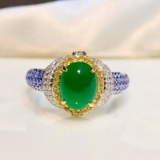 14k Gold 1.74 Ctw Vivid Green Natural Emerald & Diamond & Art Deco Ring