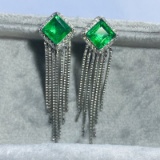 14k Gold 1.84 Ct Vivid Green Natural Emerald & Diamond Earrings