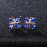 14k Gold 3.24 Ct Natural Sapphire & Diamond Earrings