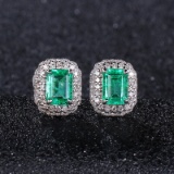 14k Gold 1.98 Ct Natural Emerald & Diamond Earrings