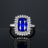 14k Gold 4.43 Ct Natural Sapphire & Diamond & Cocktail Ring/pendant