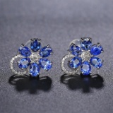 14k Gold 4.11 Ct Natural Sapphire & Diamond Earrings