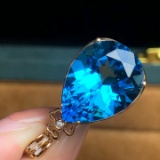 14k Gold 21.15 Ct Natural Topaz & Diamond Pendant