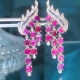 14k Gold 4.76 Ctw Natural Sapphire & Diamond Earrings