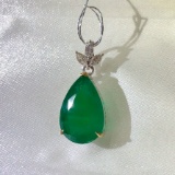14k Gold 5.27 Ctw Vivid Green Natural Emerald & Diamond Pendant