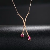 14k Gold 0.60 Ctw Intense Red Natural Ruby & Diamond Necklace