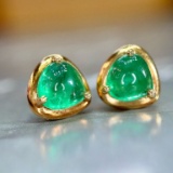 14k Gold 1.89 Ct Vivid Green Natural Emerald Earrings