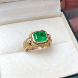 14k Gold 1.98 Ctw Natural Emerald & Diamond & Art Deco Ring