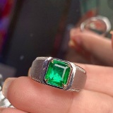 14k Gold 1.54 Ctw Vivid Green Natural Emerald & Diamond & Men¡¯s Ring