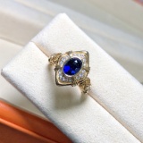 14k Gold 1.86 Ctw Natural Sapphire & Diamond & Art Deco Ring/pendant