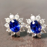 14k Gold 1.08 Ctw Natural Sapphire & Diamond & Toi Et Moi Earrings