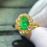 14k Gold 2.07 Ctw Vivid Green Natural Emerald & Sapphire Ring