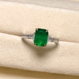 14k Gold 1.92 Ctw Vivid Green Natural Emerald & Diamond & Solitaire Ring