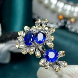 14k Gold 2.55 Ctw Vivid Blue Natural Sapphire & Diamond Ring