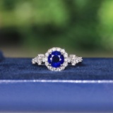 14k Gold 1.52 Ctw Vivid Blue Natural Sapphire & Diamond & Cocktail Ring