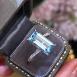 14k Gold 2.89 Ctw Natural Aquamarine & Diamond & Solitaire Ring