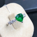 14k Gold 1.94 Ctw Vivid Green Natural Emerald & Diamond & Solitaire Ring