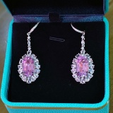 14k Gold 17.21 Ctw Natural Kunzite & Diamond Earrings