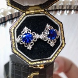 14k Gold 1.96 Ctw Natural Sapphire & Diamond Earrings