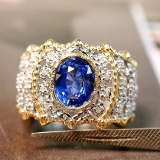 14k Gold 1.60 Ctw Natural Sapphire & Diamond & Art Deco Ring