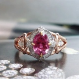 14k Gold 1.38 Ctw Natural Padparadscha Sapphire & Diamond & Cocktail Ring