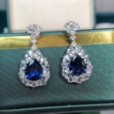 14k Gold 4.58 Ctw Natural Sapphire & Diamond Earrings