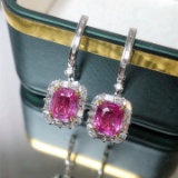 14k Gold 5.17 Ctw Natural Padparadscha Sapphire & Diamond Earrings