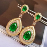 14k Gold 2.59 Ctw Vivid Green Natural Emerald & Diamond Earrings