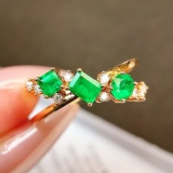 14k Gold 0.72 Ctw Vivid Green Natural Emerald & Diamond Ring