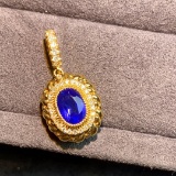 14k Gold 1.14 Ctw Vivid Blue Natural Sapphire & Diamond Pendant