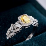 14k Gold 0.88 Ctw Natural Yellow Diamond & Diamond & Cocktail Ring