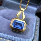 14k Gold 0.70 Ct Natural Sapphire & Diamond Pendant